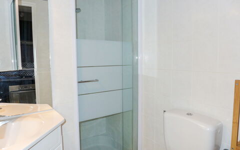 Saint Aygulf 104: Plumbing Fixture, Bathroom Cabinet, Bathroom, Tap, Mirror, Building, Cabinetry, Floor, House