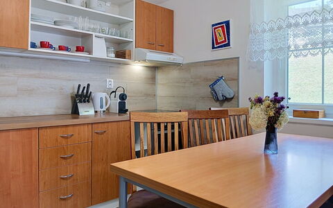 Holiday Hill 28: Furniture, Cabinetry, Flooring, Kitchen, Countertop, Wood, Interior Design, Kitchen Appliance, Floor, Cupboard