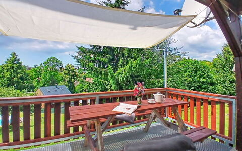 Holiday Hill 32: Outdoor Furniture, Shade, Porch, Outdoor Table, Deck, Chair, Outdoor Structure, Patio, Backyard, Wood Stain