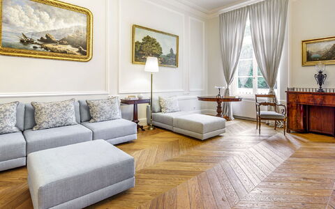 Manowce Palace: Furniture, Interior Design, Flooring, Floor, Wood, Wood Flooring, Couch, Living Room, Lighting, Home