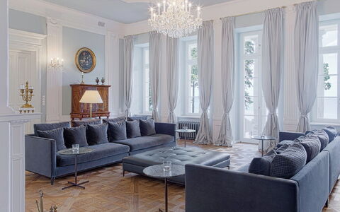 Manowce Palace: Furniture, Interior Design, Flooring, Floor, Couch, Living Room, Ceiling, Apartment, Lighting, Home