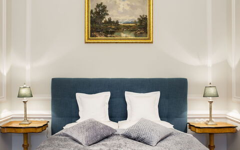 Manowce Palace: Furniture, Interior Design, Bedroom, Bed, Bedding, Floor, Wood, Flooring, Bed Sheet, Room