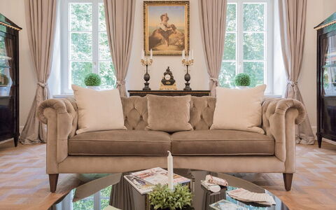 Manowce Palace: Furniture, Interior Design, Wood, Flooring, Floor, Couch, Table, Lighting, Living Room, Brown