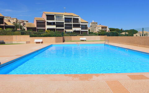 Saint Pierre la Mer 110: Water, Sky, Property, Swimming Pool, Building, Azure, Rectangle, Plant, Shade, Body Of Water