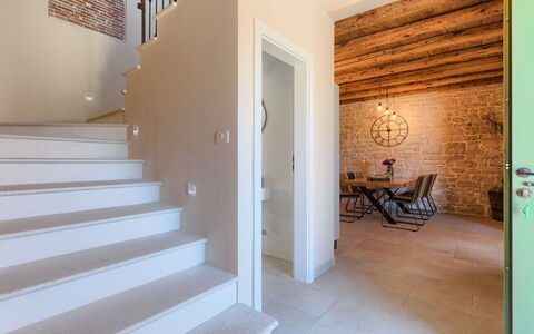Villa Radovani: Property, Wood, Stairs, Building, Interior Design, Flooring, Architecture, Floor, Hall, Wall