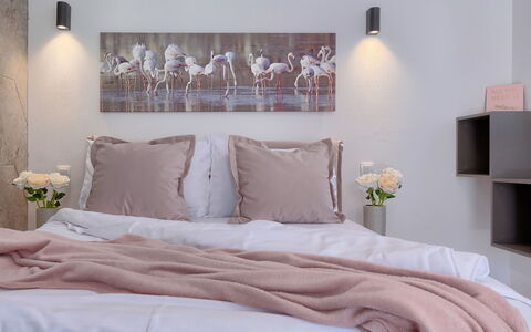 Ivanka: Bedroom, Bed Sheet, Bed, Bedding, Furniture, Room, Bed Frame, Wall, Pink, Interior Design