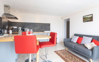 Villa les Buissonnets 130.2: Room, Property, Furniture, Red, Interior Design, Living Room, Building, House, Table, Yellow