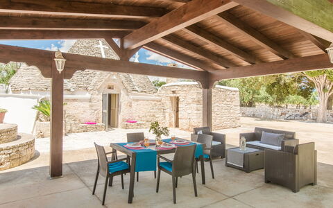 Trullo Del Pioppo Gigante: Table, Furniture, Plant, Property, Wood, Chair, Shade, Interior Design, Outdoor Furniture, Outdoor Table