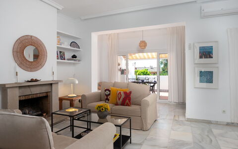 Sol de Estepona: Furniture, Interior Design, Flooring, Floor, Ceiling, Couch, Table, Wood, Living Room, Chair