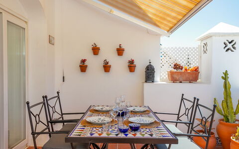 Sol de Estepona: Furniture, Flooring, Floor, Interior Design, Flowerpot, Chair, Houseplant, Kitchen & Dining Room Table, Wood Stain, Dining Room