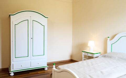 Porto Valtravaglia 105: Bedroom, Room, Furniture, Property, Bed, Green, Wall, Bed Sheet, Interior Design, Floor