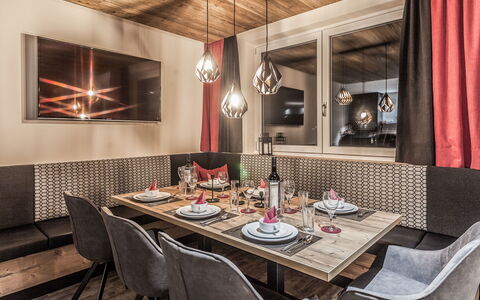 Montafon: Room, Dining Room, Interior Design, Property, Furniture, Table, Building, Ceiling, House, Wall