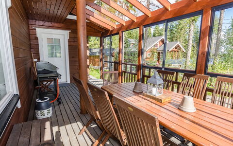 Villa Valo: Furniture, Chair, Outdoor Furniture, Table, Wood, Outdoor Table, Kitchen & Dining Room Table, Shade, Garden, Umbrella