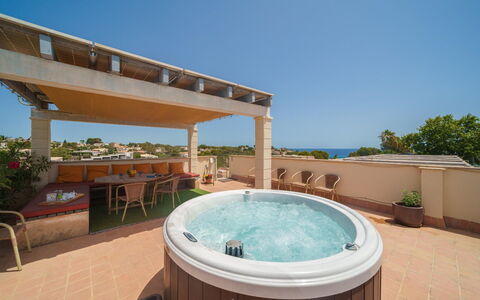 Penthouse Las Palmeras: Water, Sky, Property, Building, Swimming Pool, Azure, Plant, Rectangle, Outdoor Furniture, Interior Design