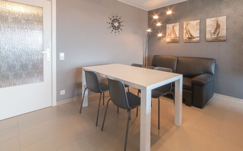 Calista 213 with Balcony: Table, Furniture, Property, Chair, Wood, Hall, Flooring, Floor, Building, Laminate Flooring