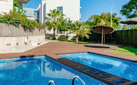 Jávea 734: Swimming Pool, Apartment, Condominium, Resort, Shade, Garden, Landscaping, Eco Hotel, Outdoor Furniture