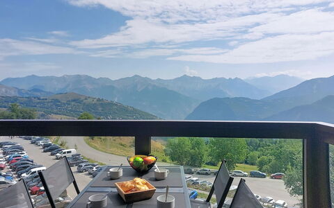 Les Terrasses du Corbier: Mountain, Mountain Range, Hill Station, Ridge, Outdoor Furniture, Chair, Alps, Outdoor Table, Valley, Balcony