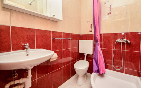 Trogir 182: Bathroom, Property, Room, Purple, Pink, Tile, Tap, Wall, Interior Design, Plumbing Fixture