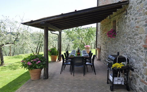 Villa Claudia: Plant, Flower, Flowerpot, Chair, Shade, Table, Tree, Sky, Building, Leisure