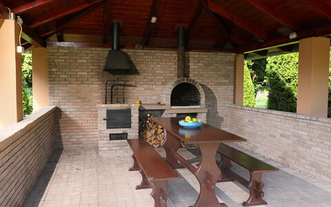 Akazie: Table, Wood, Building, Interior Design, Outdoor Furniture, Beam, Shade, Cottage, Leisure, Hardwood