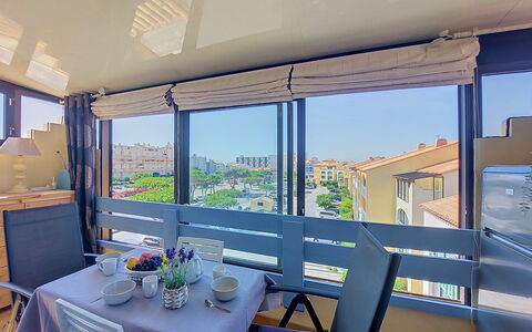 Le Barcarès 410: Furniture, Interior Design, Apartment, Glass, Chair, Shade, Balcony, Coffee Table, Couch