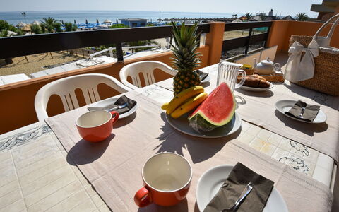 Vistamare: Plant, Table, Sky, Tableware, Food, Houseplant, Interior Design, Dishware, Window, Tree