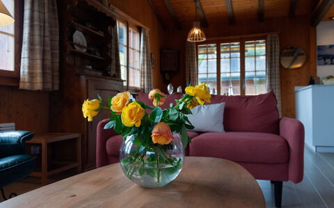 Petite Plaisance: Table, Flower, Furniture, Window, Building, Plant, Vase, Wood, Interior Design, Couch