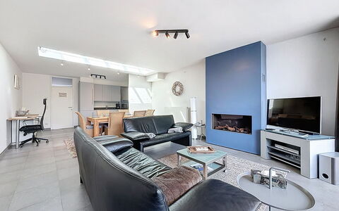 Stella Maris with Garage and Garden: Furniture, Interior Design, Flooring, Couch, Ceiling, Floor, Living Room, Room, Television, Apartment