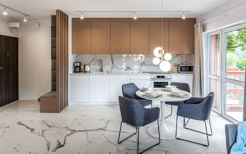 Holiday Mountain Residence: Cabinetry, Furniture, Table, Chair, Window, Building, Kitchen, Countertop, Wood, Living Room