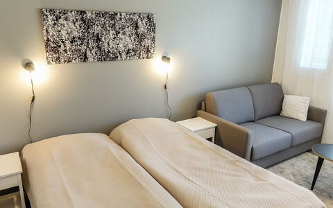 Skistar 105: Furniture, Interior Design, Floor, Flooring, Wall, Wood, Room, Bed, Bedroom, Textile