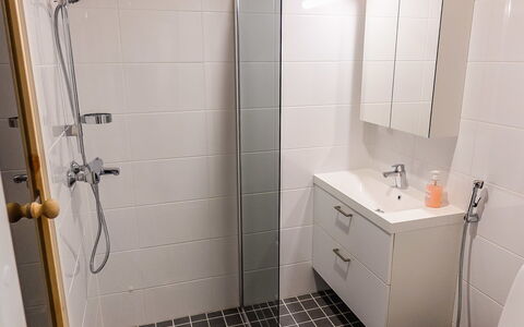 Skistar 105: Flooring, Bathroom, Floor, Plumbing Fixture, Interior Design, Plumbing, Tile, Toilet, Bathroom Cabinet, Shower
