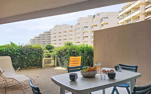 Canet-Plage 500: Furniture, Apartment, Outdoor Furniture, Balcony, Shade, Condominium, Chair, Outdoor Table, Eco Hotel, Resort