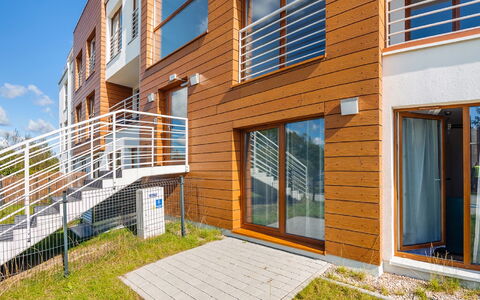 Residence Jastrzębia Góra: Building, Window, Property, Wood, Sky, Land Lot, Urban Design, Stairs, Shade, Slope