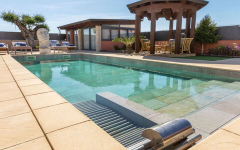 Masia Blanca: Swimming Pool, Composite Material, Water Feature, Outdoor Furniture, Floor, Resort, Flowerpot, Eco Hotel, Shade, Tile