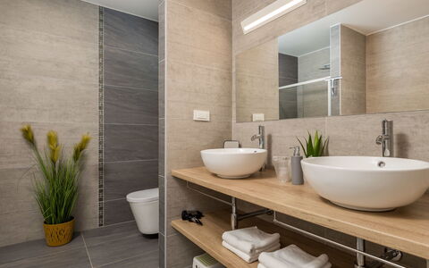 Pinnidae: Mirror, Plant, Property, Tap, Sink, Plumbing Fixture, Bathroom Sink, Bathroom, Building, Interior Design