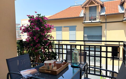 Arcachon 211: Apartment, Balcony, Condominium, Chair, Outdoor Furniture, Porch, Shade, Houseplant, Flowerpot, Handrail