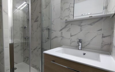 Les Mas de la Mer 250.1: Plumbing Fixture, Property, Tap, Bathroom, Shower Door, Shower Head, Interior Design, Sink, Architecture