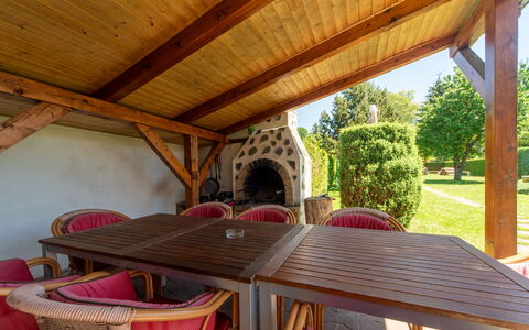 Sudoměřice: Wood, Furniture, Outdoor Furniture, Shade, Porch, Wood Stain, Garden, Chair, Outdoor Structure, Outdoor Table