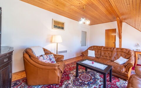 Sudoměřice: Ceiling, Room, Furniture, Home, Living Room, Hardwood, Couch, Wood Stain, Wood Flooring