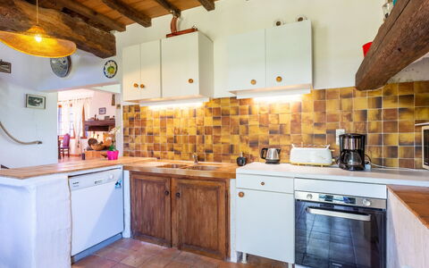 Les Figuiers: Cabinetry, Countertop, Food, Property, Building, Kitchen, Kitchen Appliance, Wood, Lighting, Drawer