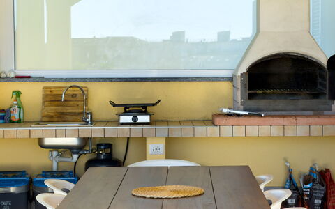 Villa Mimosa - Diano Marina: Interior Design, Furniture, Flooring, Ceiling, Lighting, Floor, Room, Countertop, Light Fixture, Kitchen