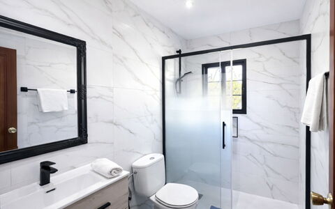 Can Delfin Alcudia: Bathroom, Flooring, Interior Design, Plumbing Fixture, Floor, Wall, Toilet, Home, Plumbing, Bathroom Cabinet