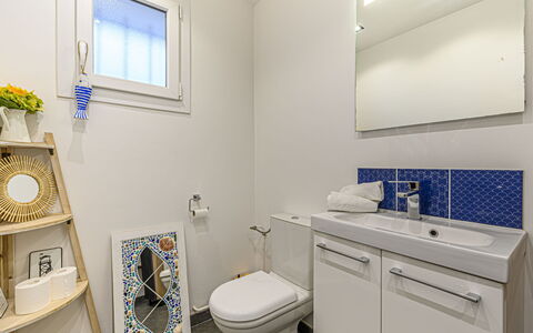 Bretagne: Mirror, Property, Plumbing Fixture, Window, Toilet Seat, Bathroom Cabinet, Bathroom, Azure, Blue, Purple