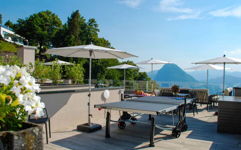 Lake-View Cosy: Sky, Plant, Cloud, Table, Umbrella, Shade, Outdoor Furniture, Tree, Urban Design, Flower