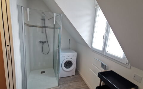 Plein Soleil: Property, Plumbing Fixture, Laundry Room, Bathroom, Building, Wood, Shower Door, Lighting, Interior Design