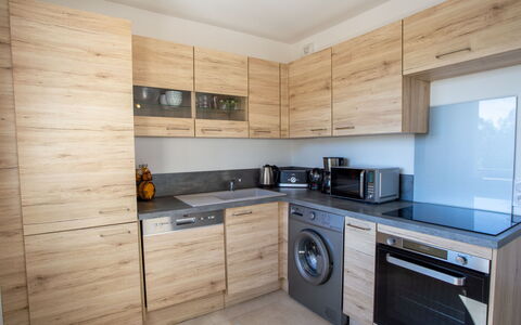 Bormes-Les-Mimosas 109: Cabinetry, Countertop, Kitchen Stove, Kitchen Appliance, Kitchen, Cooktop, Interior Design, Building, Wood, Stove