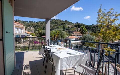 Bormes-Les-Mimosas 109: Table, Furniture, Sky, Chair, Cloud, Shade, Tree, Outdoor Table, Leisure, Outdoor Furniture