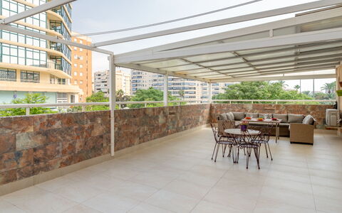Essensacioneshome Los Almendros: Building, Sky, Plant, Table, Wood, Outdoor Furniture, Shade, Flowerpot, Flooring, Floor