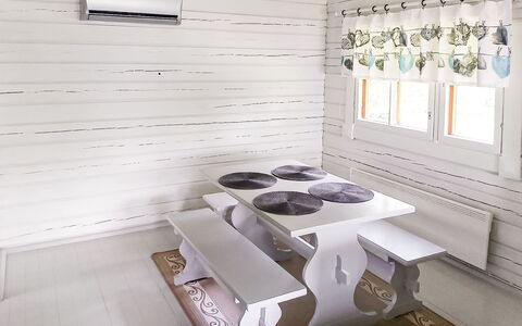 Villa Koivumäki: Furniture, Chair, Outdoor Furniture, Table, Wood, Outdoor Table, Kitchen & Dining Room Table, Shade, Garden, Umbrella