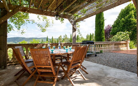 Les Ecuries: Sky, Table, Furniture, Plant, Chair, Shade, Outdoor Furniture, Interior Design, Tree, Wood